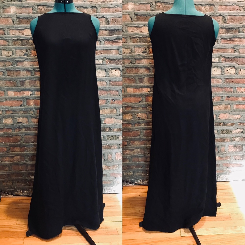 EILEEN FISHER Long Black Silk Sleeveless Dress S